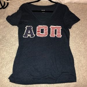 Hand stitched AOII letter V neck shirt